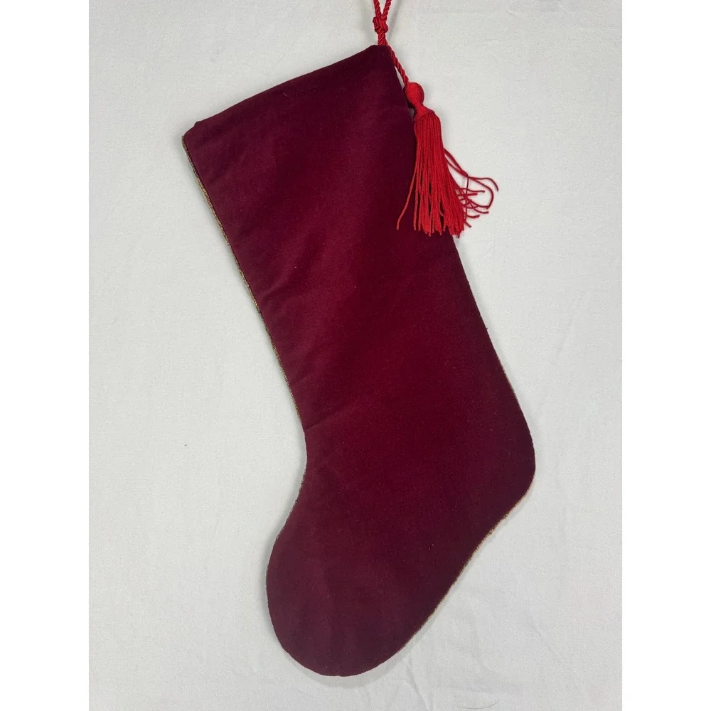 Prima Creations Velvet‎ Christmas Stocking Set Beaded Sequin Ornament Black Red